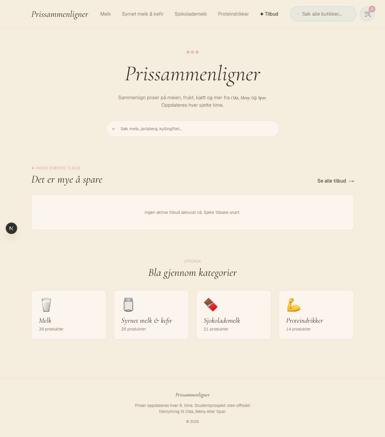 Skjermbilde av Prissammenligner