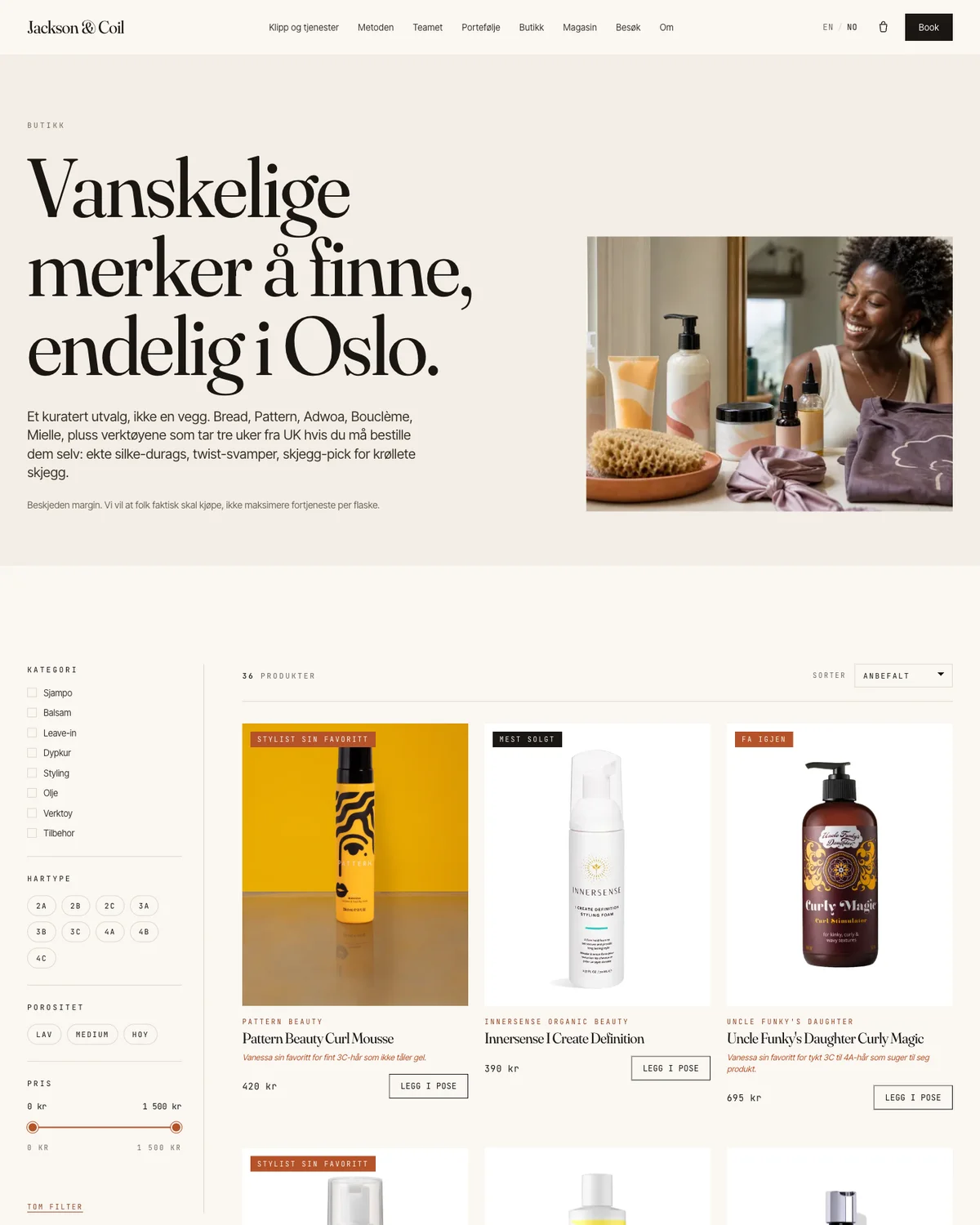 Skjermbilde av butikken på Website 1