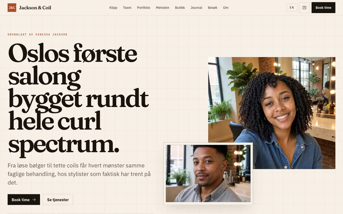 Skjermbilde av forsiden på Website 2