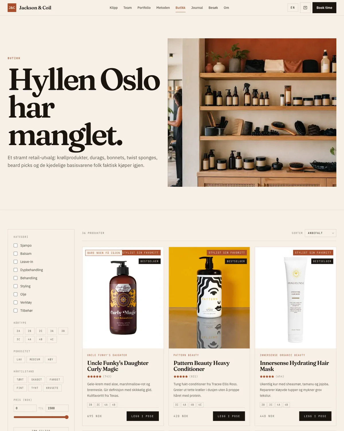 Skjermbilde av butikken på Website 2